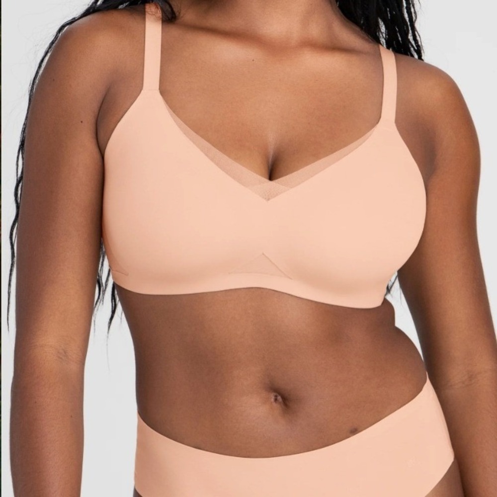 Honeylove Crossover Bra Wireless Support Sand Nude Minimalist Women Size L